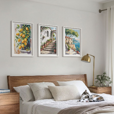 Cadre photo mural Citrons, fleurs, vue sur la mer