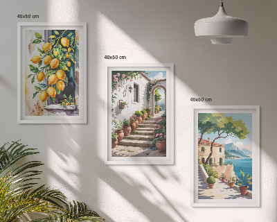 Cadre photo mural Citrons, fleurs, vue sur la mer