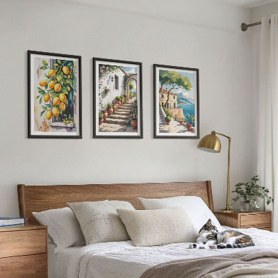Cadre photo mural Citrons, fleurs, vue sur la mer