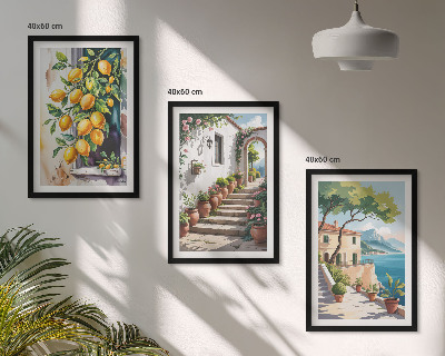 Cadre photo mural Citrons, fleurs, vue sur la mer