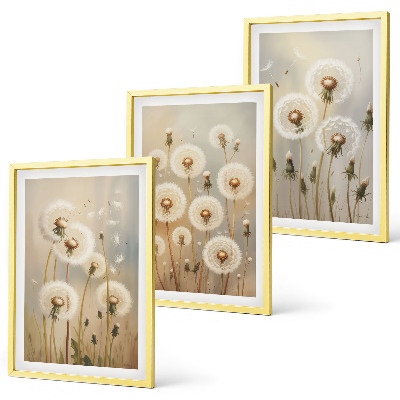 Lot de 3 tableaux pour salon Pissenlits blancs sur fond clair