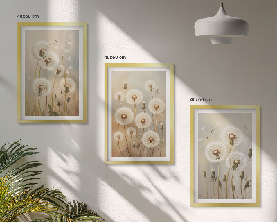 Lot de 3 tableaux pour salon Pissenlits blancs sur fond clair