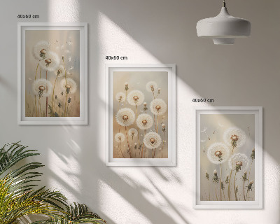 Lot de 3 tableaux pour salon Pissenlits blancs sur fond clair