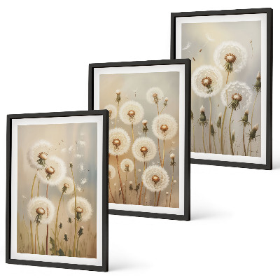 Lot de 3 tableaux pour salon Pissenlits blancs sur fond clair