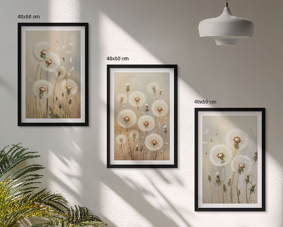 Lot de 3 tableaux pour salon Pissenlits blancs sur fond clair