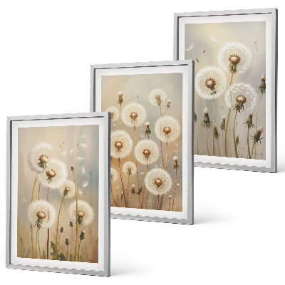 Lot de 3 tableaux pour salon Pissenlits blancs sur fond clair