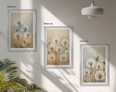 Cadre photo mural motif fleurs de pissenlit pastel