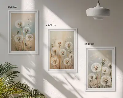 Cadre photo mural motif fleurs de pissenlit pastel