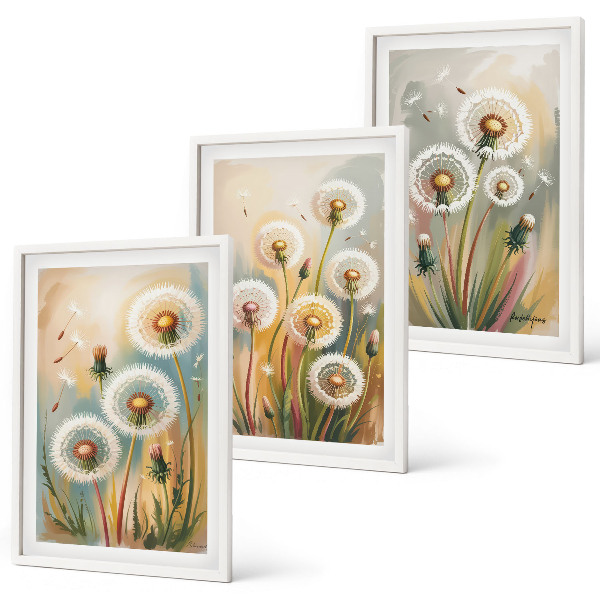 Lot de 3 tableaux pour salon Fleurs de pissenlit herbes pastel