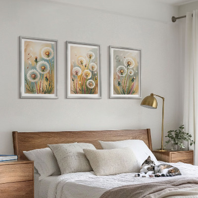 Lot de 3 tableaux pour salon Fleurs de pissenlit herbes pastel