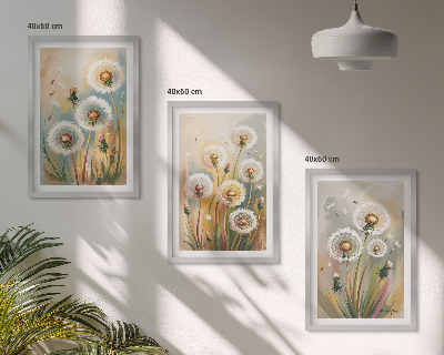 Lot de 3 tableaux pour salon Fleurs de pissenlit herbes pastel