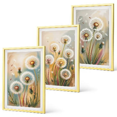 Lot de 3 tableaux pour salon Fleurs de pissenlit herbes pastel