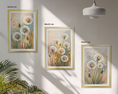 Lot de 3 tableaux pour salon Fleurs de pissenlit herbes pastel