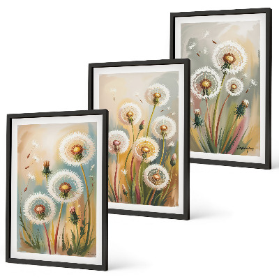 Lot de 3 tableaux pour salon Fleurs de pissenlit herbes pastel