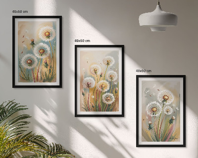 Lot de 3 tableaux pour salon Fleurs de pissenlit herbes pastel