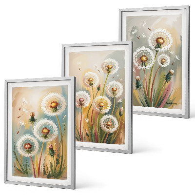Lot de 3 tableaux pour salon Fleurs de pissenlit herbes pastel