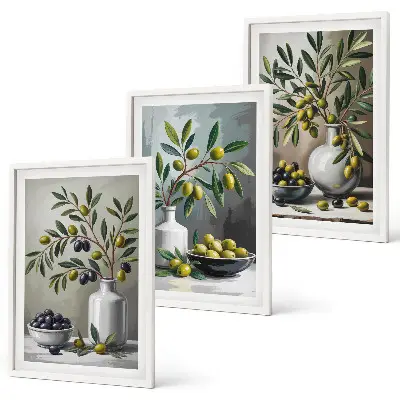 Cadre photo mural en céramique grise décor olives