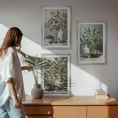 Cadre photo mural en céramique grise décor olives