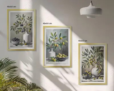 Cadre photo mural en céramique grise décor olives