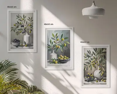 Cadre photo mural en céramique grise décor olives