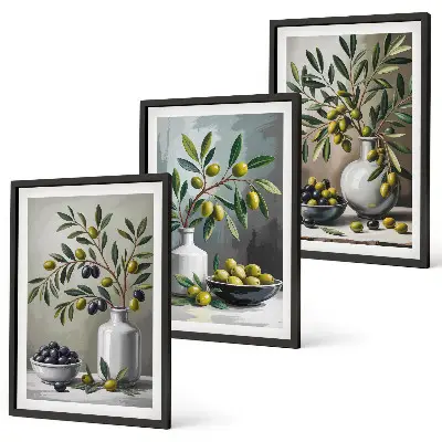 Cadre photo mural en céramique grise décor olives