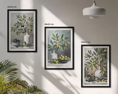 Cadre photo mural en céramique grise décor olives