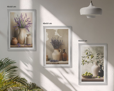 Lot de 3 tableaux pour salon Fleurs dans des vases, olives, décorations