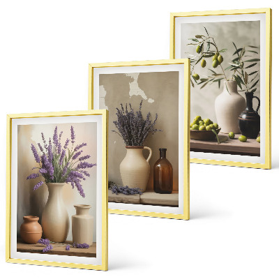 Lot de 3 tableaux pour salon Fleurs dans des vases, olives, décorations