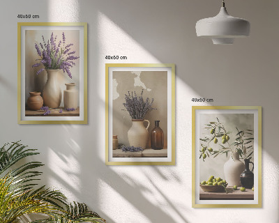 Lot de 3 tableaux pour salon Fleurs dans des vases, olives, décorations