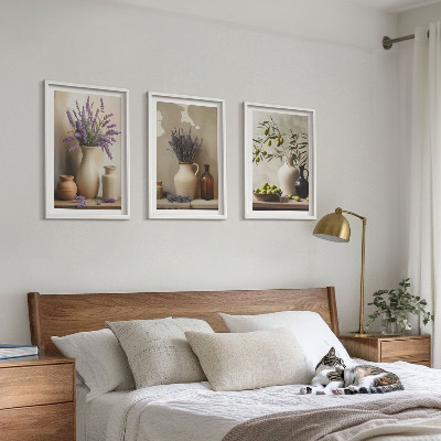 Lot de 3 tableaux pour salon Fleurs dans des vases, olives, décorations