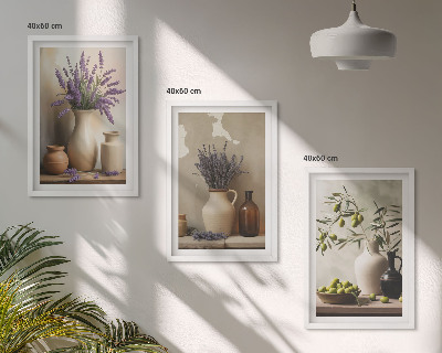 Lot de 3 tableaux pour salon Fleurs dans des vases, olives, décorations