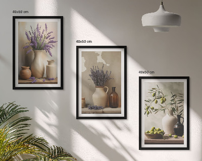 Lot de 3 tableaux pour salon Fleurs dans des vases, olives, décorations