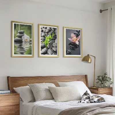 Cadre photo mural composition zen apaisante avec fleurs et eau
