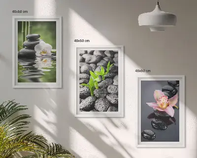 Cadre photo mural composition zen apaisante avec fleurs et eau