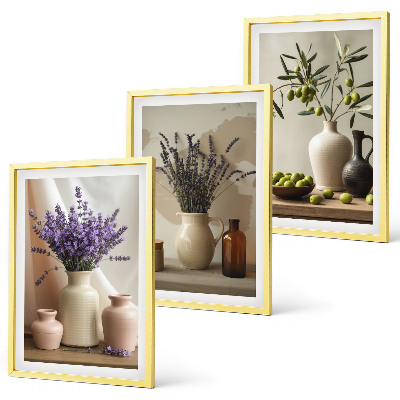 Lot de 3 tableaux pour salon Fleurs de lavande, olives, vases