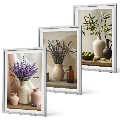 Lot de 3 tableaux pour salon Fleurs de lavande, olives, vases