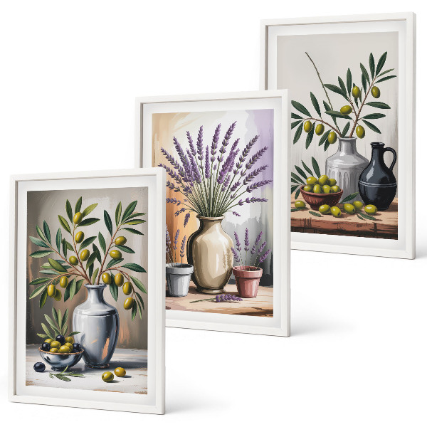 Cadre photo mural Fleurs d'olivier dans des vases en arrière-plan
