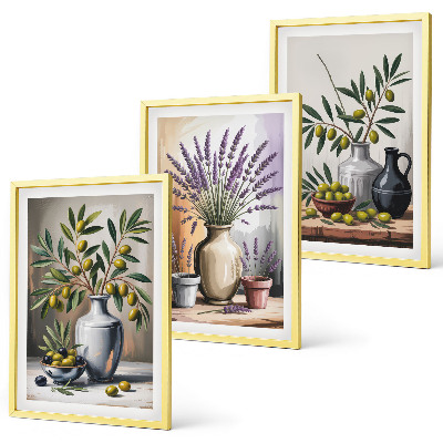 Cadre photo mural Fleurs d'olivier dans des vases en arrière-plan