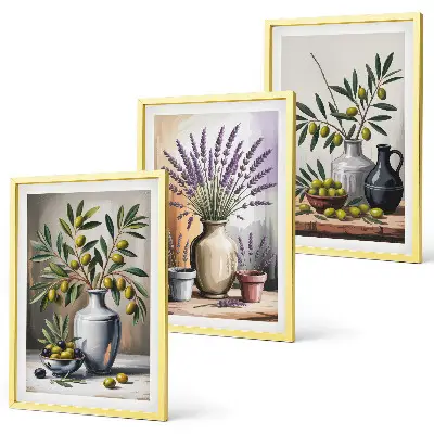 Cadre photo mural représentant des fleurs d'olivier dans des vases