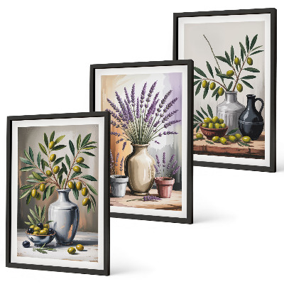 Cadre photo mural Fleurs d'olivier dans des vases en arrière-plan