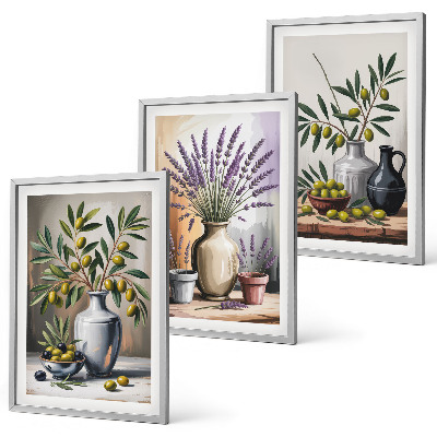 Cadre photo mural Fleurs d'olivier dans des vases en arrière-plan