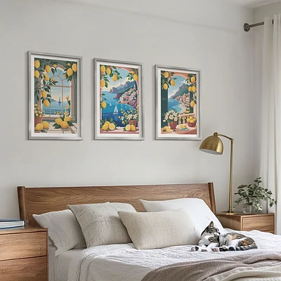 Lot de 3 tableaux pour salon représentant des citrons italiens avec vue sur la mer