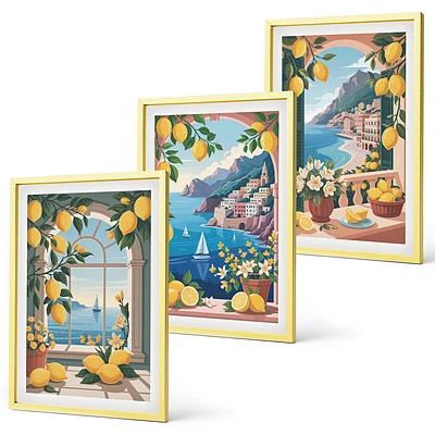 Lot de 3 tableaux pour salon représentant des citrons italiens avec vue sur la mer