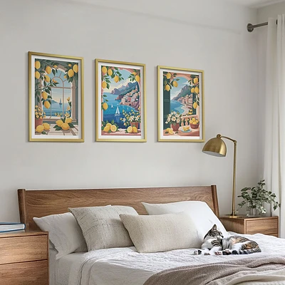 Lot de 3 tableaux pour salon représentant des citrons italiens avec vue sur la mer