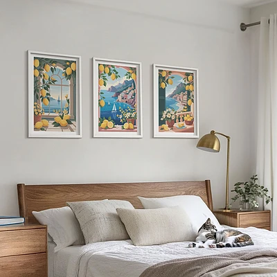 Lot de 3 tableaux pour salon représentant des citrons italiens avec vue sur la mer