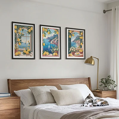 Lot de 3 tableaux pour salon représentant des citrons italiens avec vue sur la mer