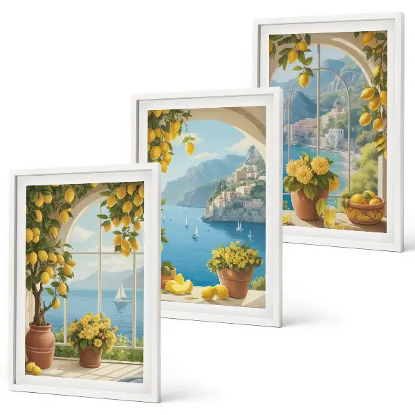 Cadre photo mural paysages marins avec citrons et fenêtres