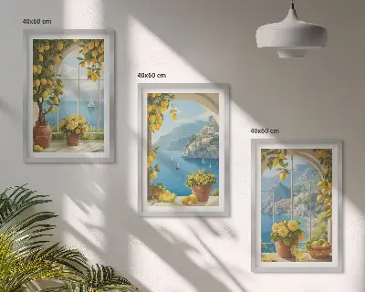 Cadre photo mural paysages marins avec citrons et fenêtres