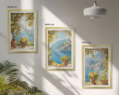 Cadre photo mural paysages marins avec citrons et fenêtres