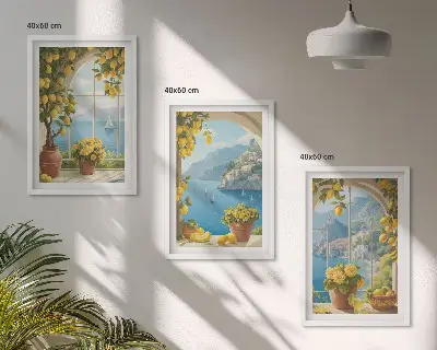Cadre photo mural paysages marins avec citrons et fenêtres